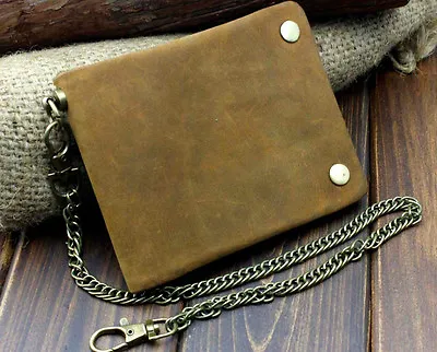 Vintage Biker Trucker Motorcycle Leather Bifold Snap Wallet W/ Chain • $25