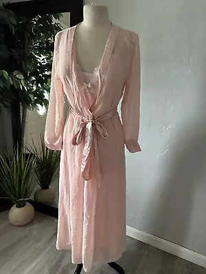 New Vintage Flora Nikrooz Nightgown And Robe Set Sheer Satin Lace NWT Pink Macys • $80