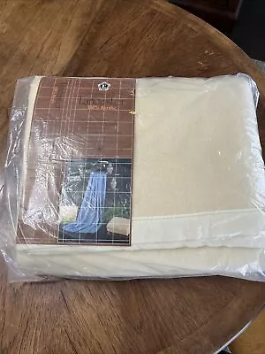 Vintage Lancaster 100% Acrylic Blanket Cream Nylon Trim 80x90. Made In USA. New • $45