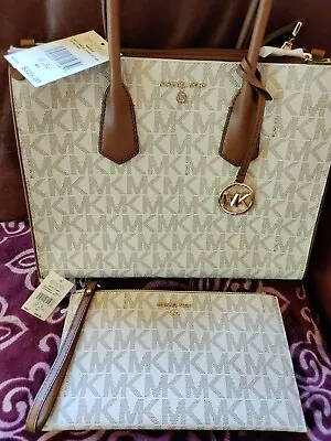 $319.99 • Buy  Michael Kors Signature Maple Large Handbag+ Wallet Satchel Vanilla/Luggage NWT