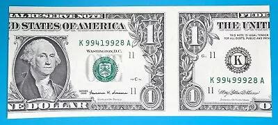 $1 Dollar Bill Cut From A BEP Sheet With 2 Different Serial Numbers Not An Error • $19.99