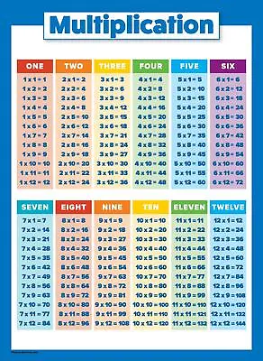 Multiplication Table Poster For Kids - Educational Times 18  X 24  LAMINATED  • $15.08