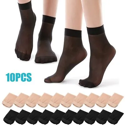$6.85 • Buy 5/10 Pairs Women Ankle Socks Nylon Ultra-thin Elastic Sheer Silky Short Stocking