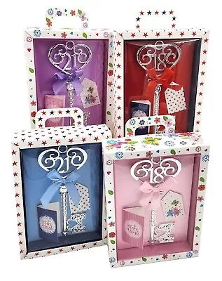 Gift Boxed Silver 18th Or 21st Birthday Key Keepsake Blue Pink Lilac Red • £8.99