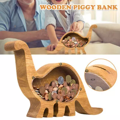 Wooden Piggy Bank Wood Dinosaur Shaped Coin Saving Money Box Kids Birthday Gifts • $30.20