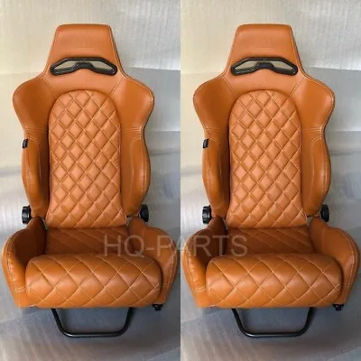 2 X Tanaka Tan Pvc Leather Racing Seat Reclinable Diamond Stitch Fits Mitsubishi • $347.81