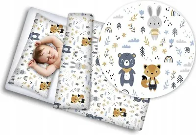 BABY 4PC BEDDING SET WITH PILLOW AND DUVET NURSERY 120X90CM Forest Friends • £21.99