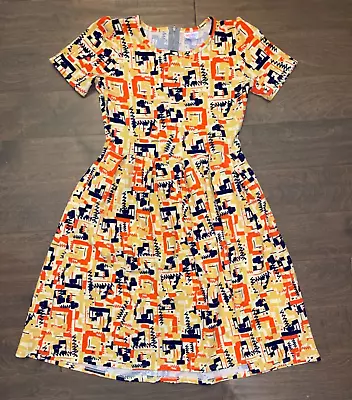 Lularoe Amelia Textured Yellow Orange Blue Geometric Dress L Used • £26.01