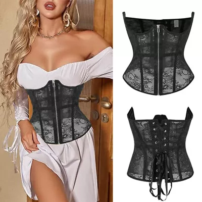 Women Underbust Corset Lace Bustier Top Waist Cincher Halloween Costume Lingerie • £9.79