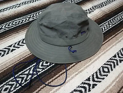 Patagonia Bucket Hat Hiking Outdoors Gray Sun Chinstrap Vtg Camping Sz L • $22.99