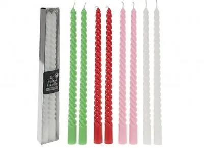 2 X 12  Spiral Candles Assorted Coloured Candles - Red Ivory Green Or Pink • £4.65