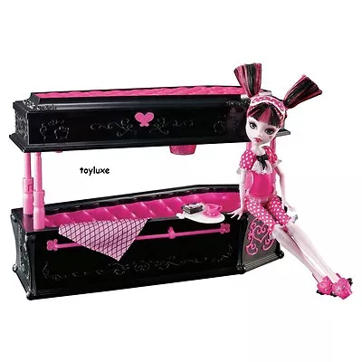 Monster High DEAD TIRED Draculaura Doll + JEWELRY BOX Coffin Bed Furniture Set! • $179.95