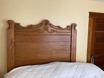 Antique Queen Size Oak Bed Headboard /Baseboard And Rails  • $1250