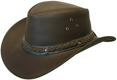 Men's Real Leather Australian Western Cowboy Hat Crazy Horse Aussie Bush Hat • £19.99