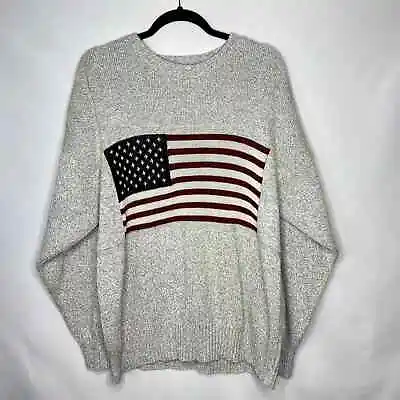 Vintage Cotton Club American Flag Knit Sweater 100% Cotton Size Large • $35