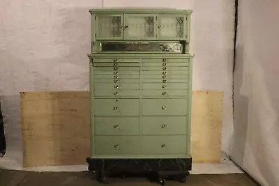 Antique 19th Century Cabinet Light Green Marble-Based Etched Glass Lockable Door • $3000