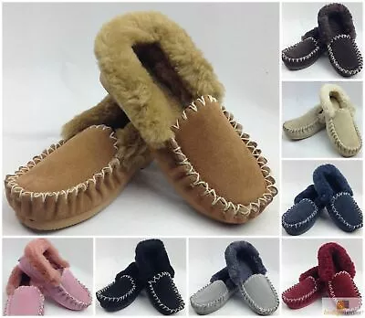 100% Sheepskin Moccasins Slippers Winter Casual Genuine Slip On UGG Non-Slip • $49