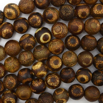 $7.49 • Buy Matte Brown Tibetan DZI Agate Round Beads 15  Strand Evil Eye 6mm 8mm 10mm