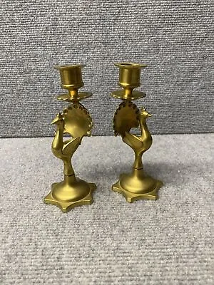 Pair Vintage Brass Peacock Candle Holders Candlesticks • $29.74