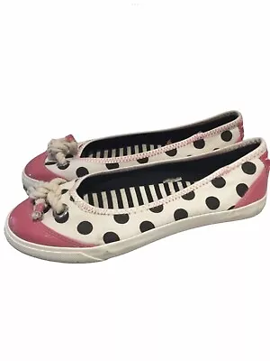 Rocket Dog White Flat Nautical Pumps Black Spots Pink Toes  • £14.99