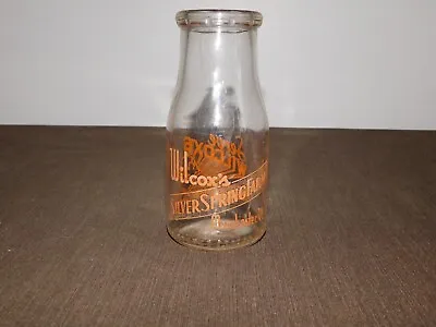 Vintage 5 1/2   Wilcox's Silver Spring Farm Manchester Vt 1/2 Pint Milk Bottle • $69.99