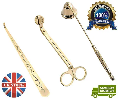 £14.49 • Buy Candle Snuffer Set Scissors Wick Dipper Accessory Set 3pcs Stainless Steel Brass