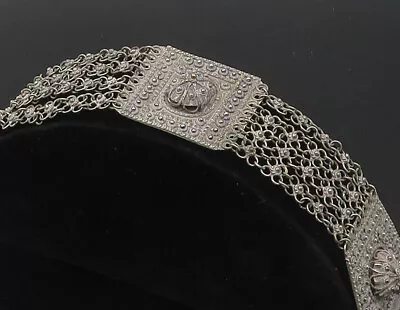 ISRAEL 925 Silver - Vintage Antique Ornate Detail Floral Chain Bracelet - BT4496 • $119.97