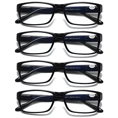 4 PK Mens Unisex Blue Light Blocking Reading Glasses Black Spring Hinge Readers • $11.99