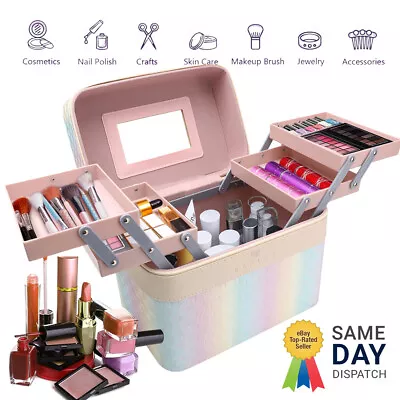 £16.95 • Buy 4 Trays Makeup Box Cosmetics Case Jewelry Organiser Vanity Make Up Storage Box