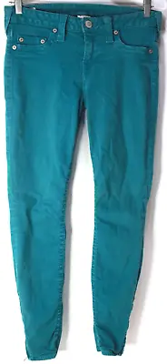 True Religion Womans Jeans Size 28 Teal Tara Zipper Ankle Straight Leg Denim Y2K • $29.99