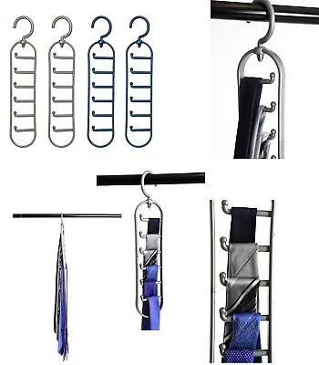 £5.95 • Buy 2x Plastic Hook Tie Organiser Holder Rack Storage Hanger Wardrobe Belt Scarf