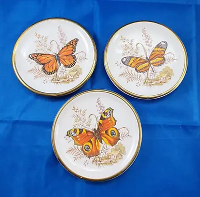 3 Manousakis Keramik Rhodes Greece Color Enameled Flowers Butterflies Plates • $35.56