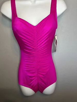 Maxine Of Hollywood Womens 1-Piece Hot Pink Swimsuit Sz 14 Padded Floral Vintage • $9