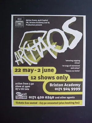 Vintage 1996 - ARCHAOS Circus - Game Over Tour Brixton - Advert / Mini Poster • £1.99