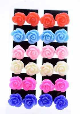 Pretty Resin Rose Earrings 50s 60s 70s Retro Multiple Colours • £2.99