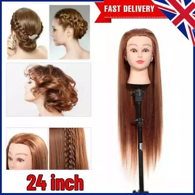 24' Salon Real Human Hair Training Head Hairdressing Practice Mannequin Doll • £14.09