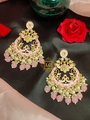 Meenakari Chand Bali Earrings Set || Indian Meenakari Drop Earrings For Women. • $15