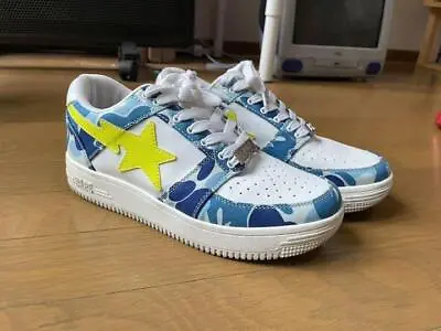 A BATHING APE Bapesta Sneaker Shoes White Multi Low US8 Used From Japan • $534.06