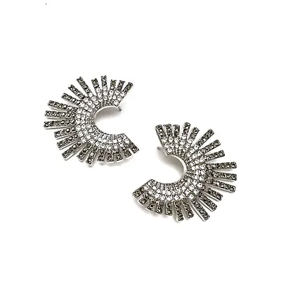 INC International Concepts Silvertone Crystal Burst Half Circle Post Earrings • $14.99