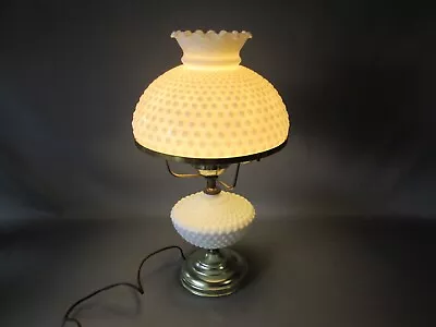 Fenton Hobnail Milk Glass White Electric Table Lamp 18.5  Tall Brass • $169.99