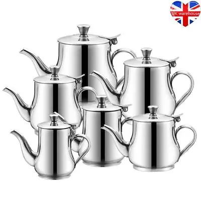 Stainless Steel Metal Teapot Cafe Tea Coffee Drink Restaurant Kitchen Flip Lid • £9.56