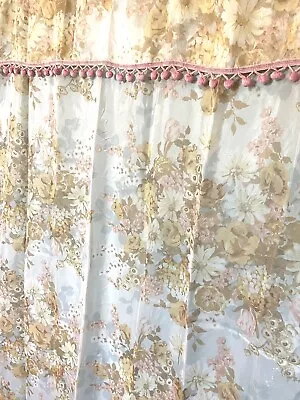 Vintage Hygiene Ind. Retro Floral Shower Curtain 2pcs Pom Pom Shabby 70s Cottage • $30