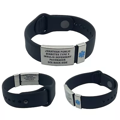 QuickClip Medical Alert ID Bracelet - Black. Custom Engraved Free Shipping • $35.95