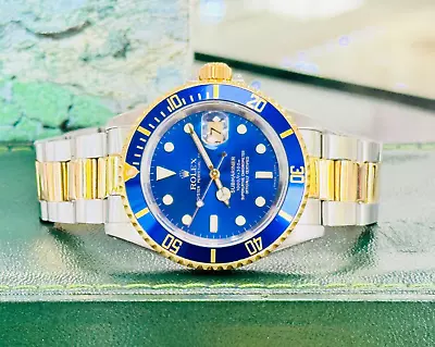 Rolex Submariner 16613 Steel 18k Yellow Gold Oyster Blue Bezel Watch NO RESERVE! • $4650