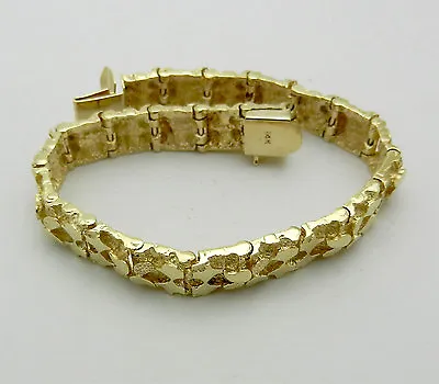 Solid 14k Yellow Gold Nugget Style Mens Bracelet 7  Long 28.4 Grams • $1750