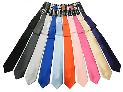 Mens Solid Satin Neck Tie With Hanky 22Colors • $6.99