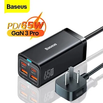$64.99 • Buy Baseus GaN 100W Desktop Charger Quick Charging QC PD Type C 4 USB Power Adapter