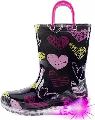 Kids Wellies Boys Girls Infants Waterproof Wellington Rain Boots Light Up Unisex • £13.99