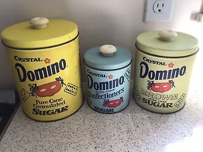 Vintage Crystal Domino Sugar Canisters Kitchen Nesting Set Of 3 Tins • $24.99