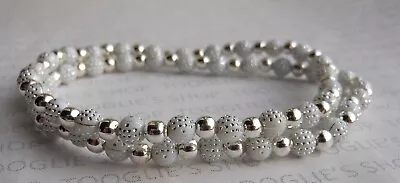 £2.99 • Buy Set Of 2 Handmade Coloured Sparkly & Silver Plated Bead Stretch Bracelets (077)